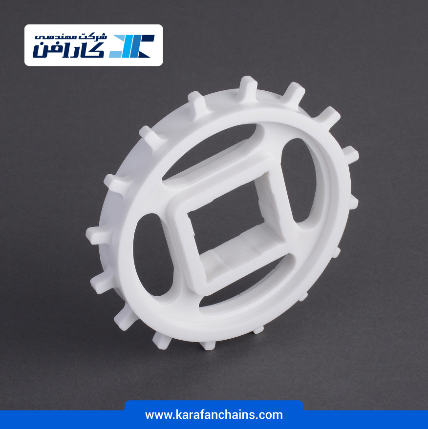 چرخ زنجیر گام 1 اینچ 16 دندانه، قطر 127 میلیمتر با سوراخ 40x40 میلیمتر و ضخامت دنده 6 میلیمتر