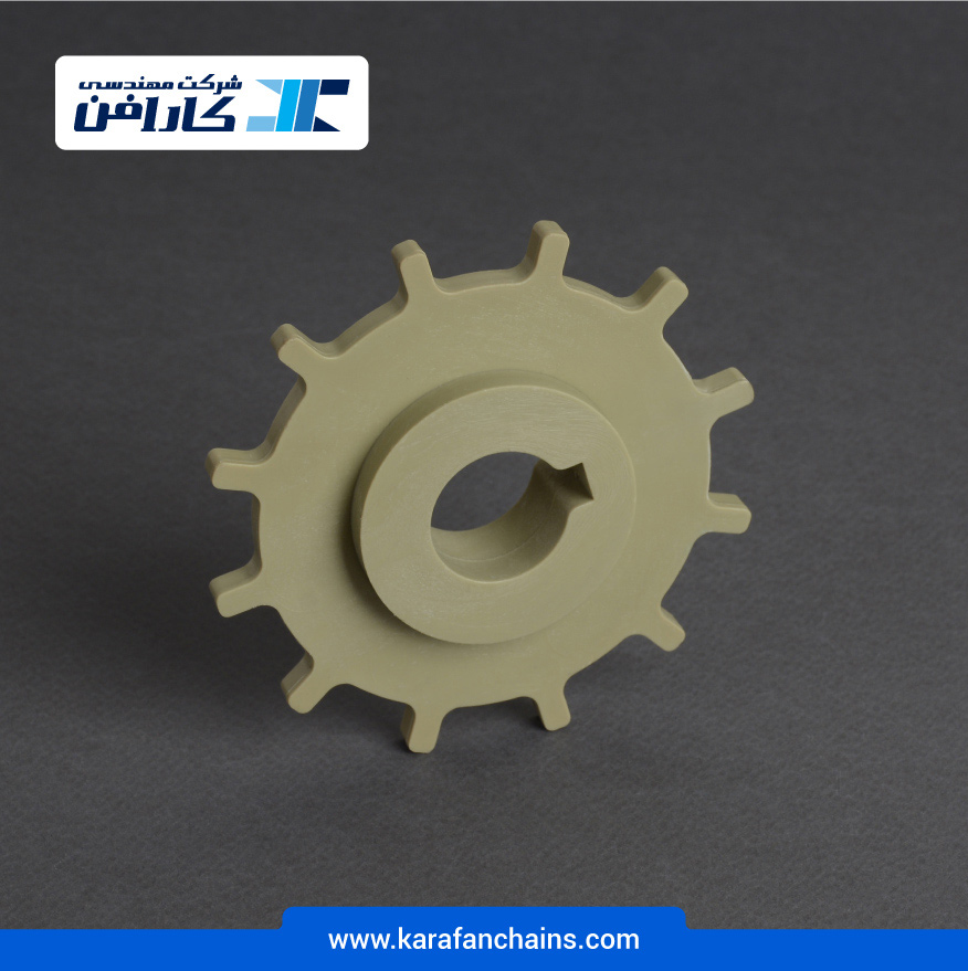 چرخ زنجیر گام 1 اینچ 12 دندانه، قطر 97 میلیمتر با سوراخ قطر 25 میلیمتر و ضخامت دنده 6 میلیمتر