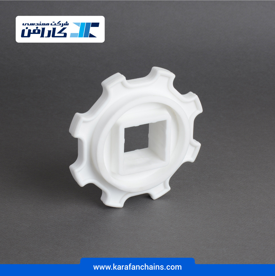 چرخ زنجیر گام 2 اینچ 8 دندانه، قطر 127 میلیمتر با سوراخ 40x40 میلیمتر و ضخامت دنده 12 میلیمتر