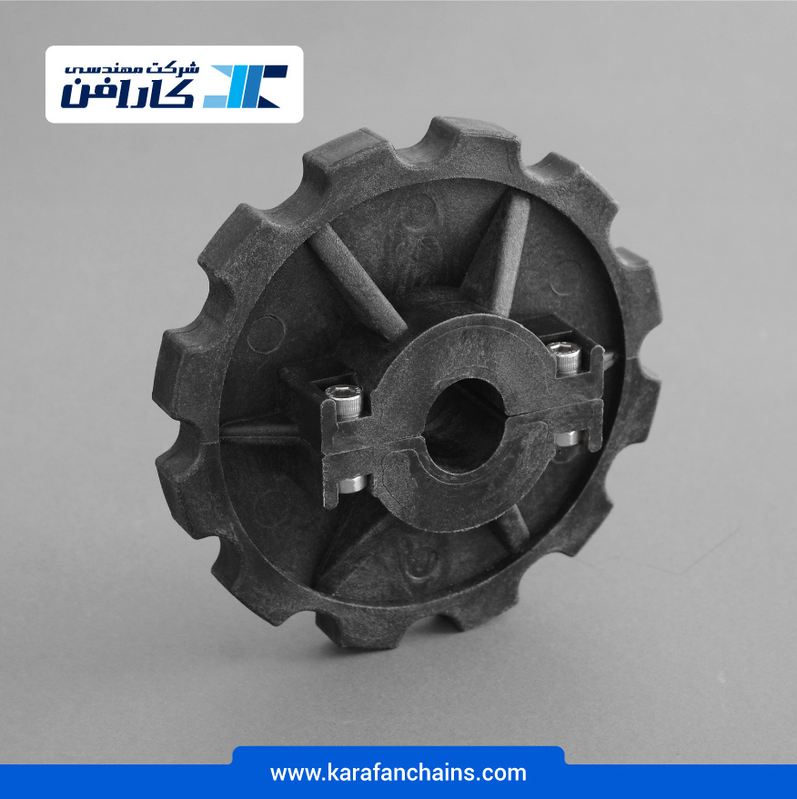 چرخ زنجیر گام 38.1 میلیمتر، 12 دندانه، قطر 145 میلیمتر با سوراخ قطر 25 میلیمتر و ضخامت 15 میلیمتر