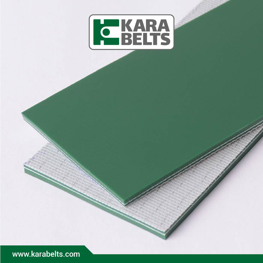 تسمه نقاله پی وی سی سبز براق، ضخامت 4 میلیمتر، 3 لایه نخ، آنتی استاتیک