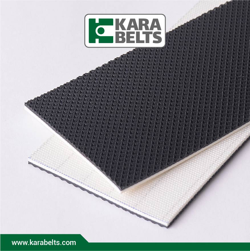 تسمه نقاله پی وی سی مشکی، آج گلف، ضخامت 2/3 میلیمتر، 2 لایه نخ، آنتی استاتیک در کارابلتز