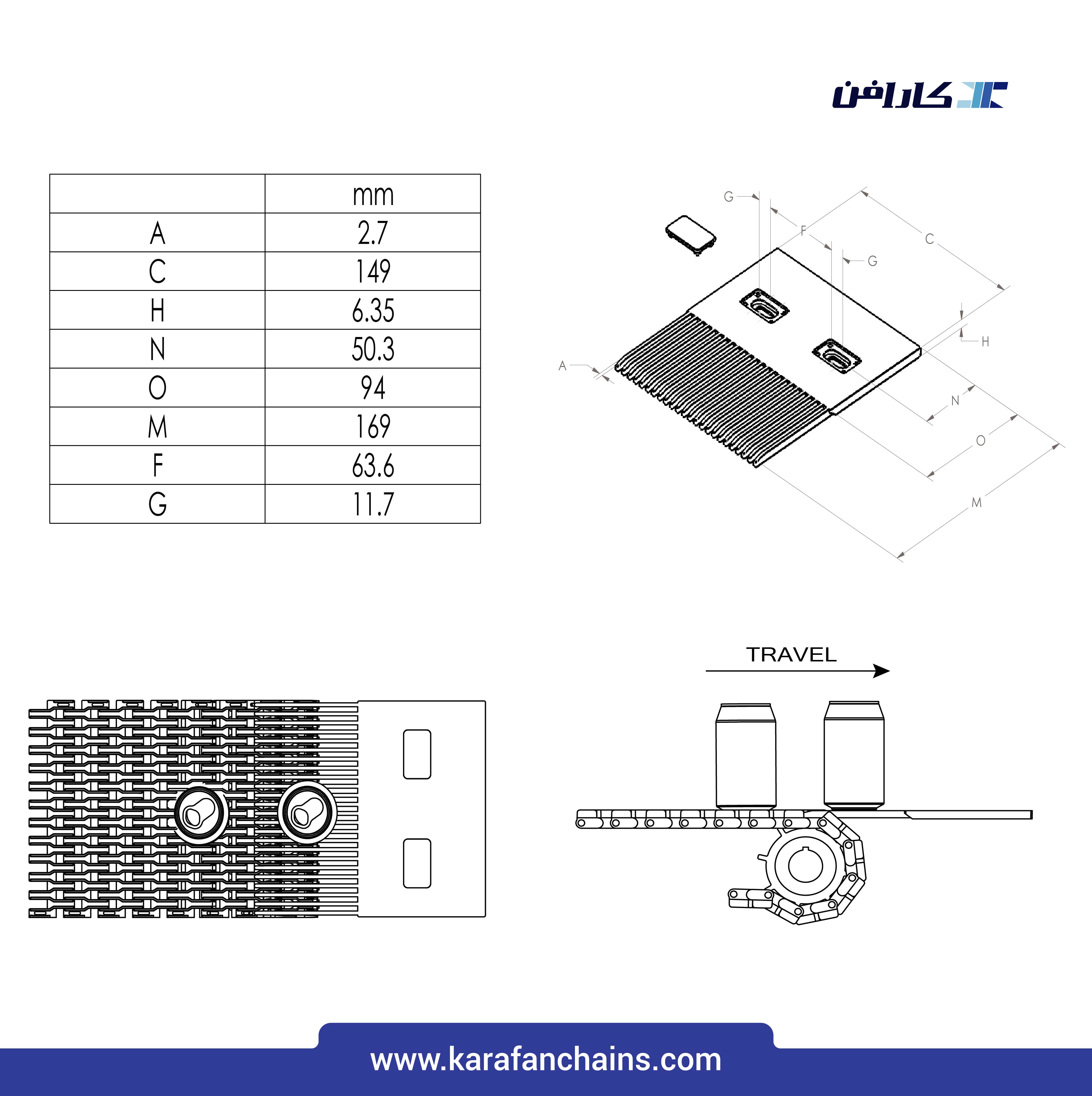 تسمه مدولار حرکت مستقیم گام 1 اینچ با گذر 40% شانه ای ( خاکستری )