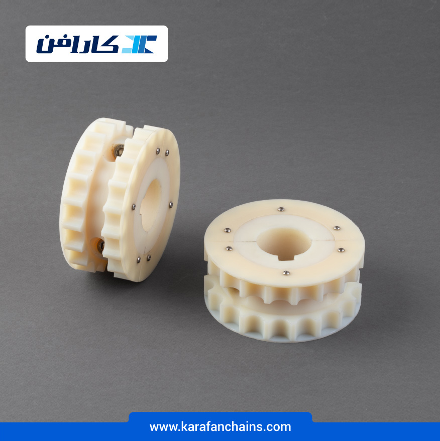 چرخ زنجیر گام 19.05 میلیمتر، 19 دندانه، قطر 127 میلیمتر، با سوراخ قطر 40 میلیمتر و ضخامت سر دنده 50 میلیمتر، شیاردار دو تکه در کارابلتز