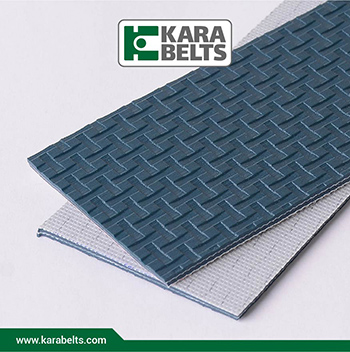 تسمه نقاله پی وی سی آبی نفتی، آج پامرغی، ضخامت 3 میلیمتر، 2 لایه نخ، آنتی استاتیک در کارابلتز